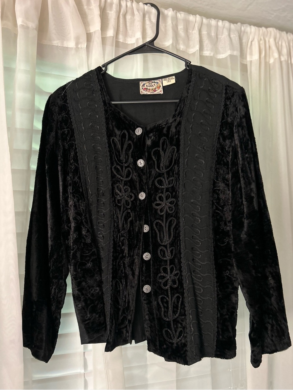 Whimsicalgoth 90s Black Velvet Embroidered 24 Karat Long sleeve shirt